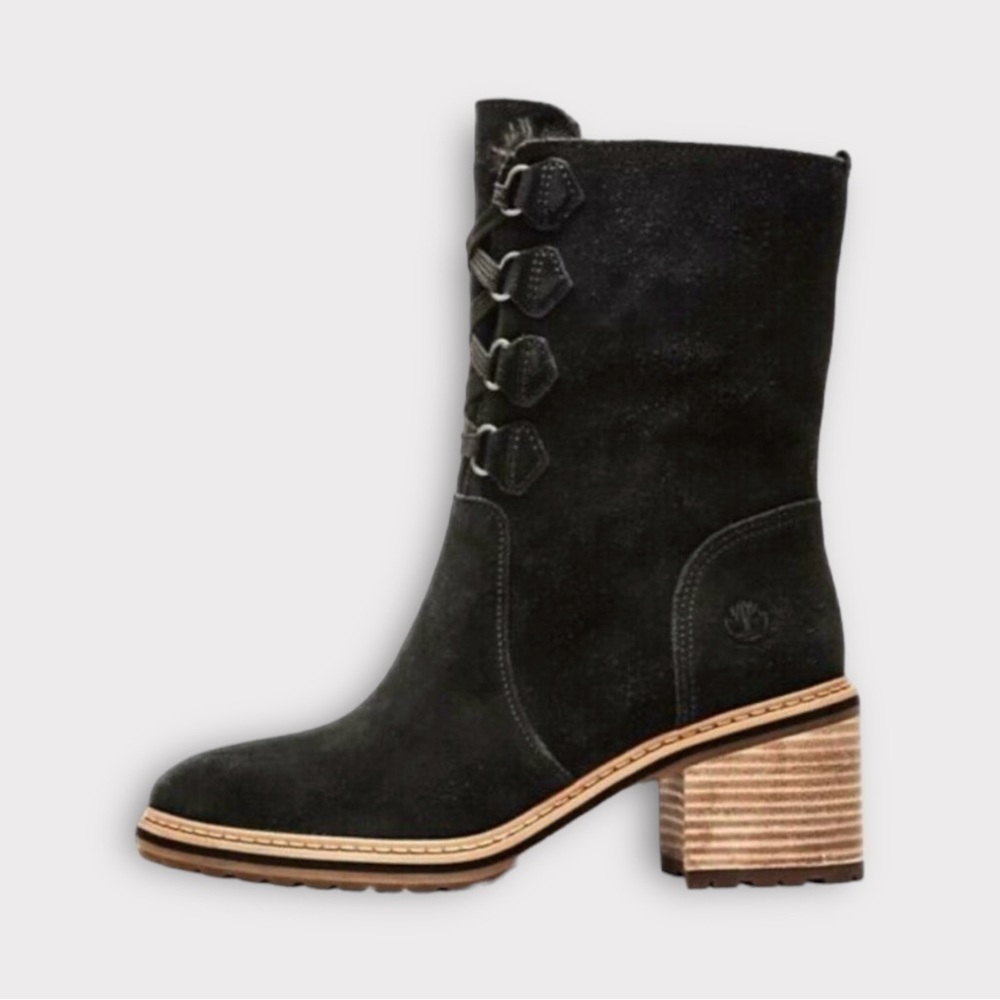 Timberland Sienna Black Suede Leather Lace-up Heeled Boot. NWOT Size 8 #279 - Picture 2 of 11